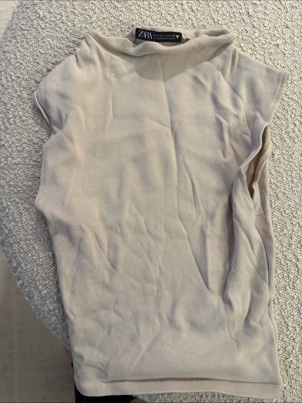 ZARA Neutral Cream Ribbed High-Neck Crop Tank